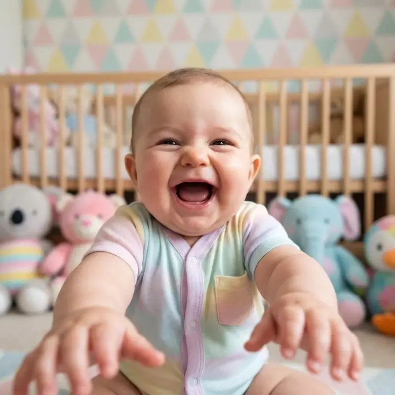 AI generated joyful baby laughing with chubby cheeks and happy expression
