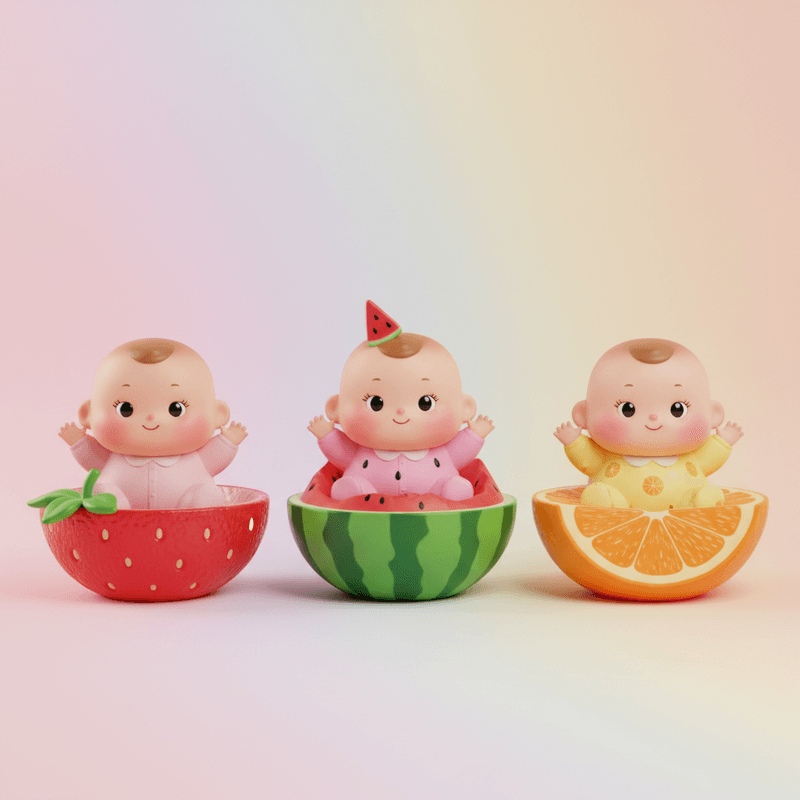 Surreal AI baby fruit fusion art - baby merged with colorful fruits